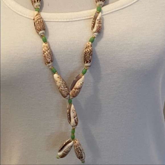 COPY - Olive Sea Shell Necklace with Green and Gold Beads - Picture 5 of 15